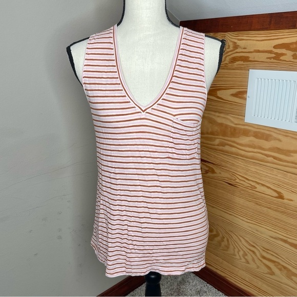 Madewell Whisper Cotton V-Neck Pocket Tank Top in Greywood Stripe Extra Small - Picture 2 of 10